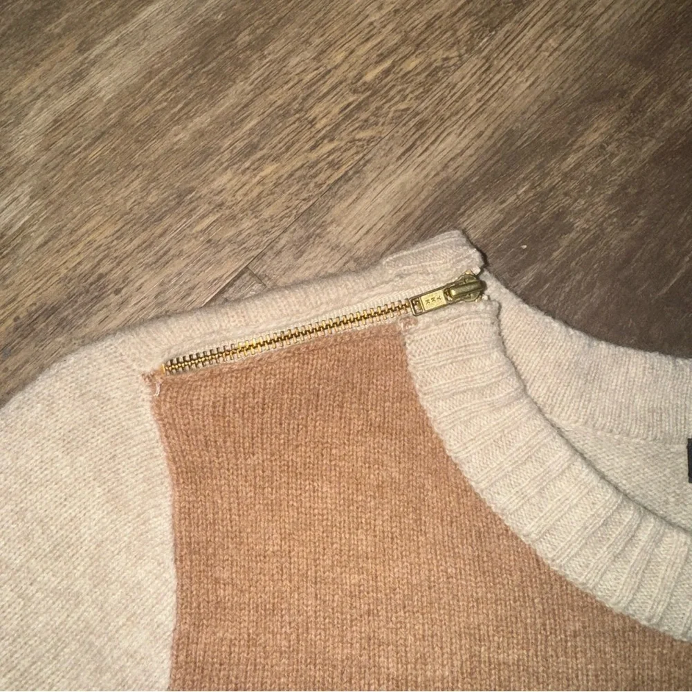 J. Crew Wool Tan and Brown Crewneck Sweater - Picture 2 of 5